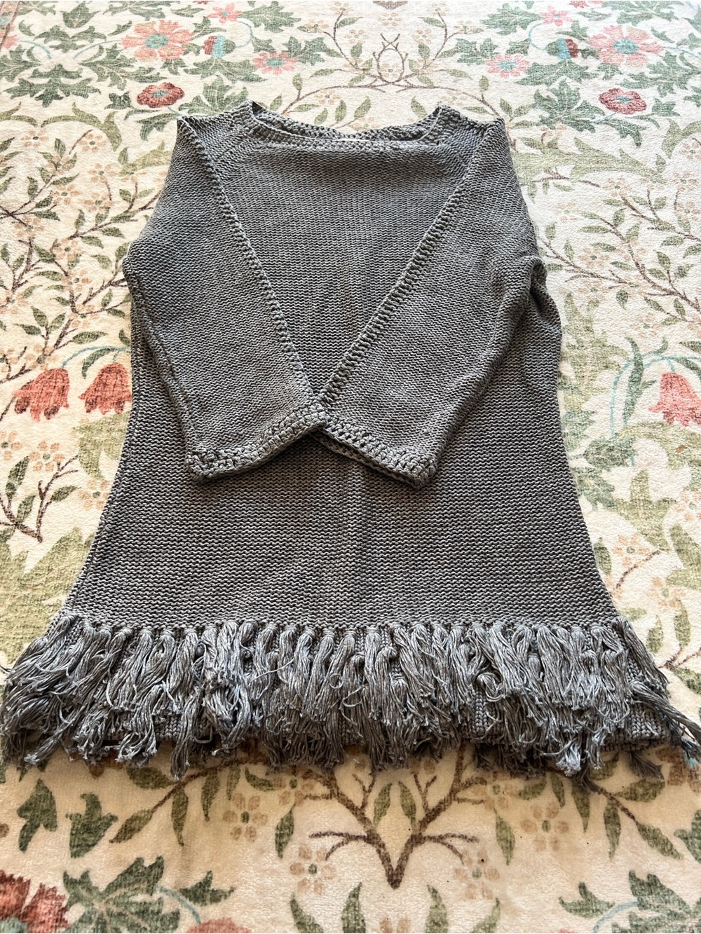 Ann Mashburn Cotton Fringe Sweater Grey XS